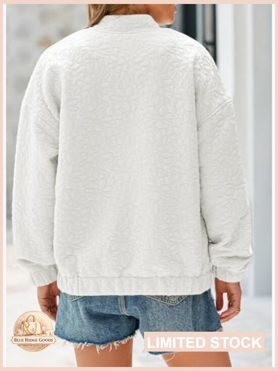 Lightweight Jacquard Bomber Jacket Loose Fit Casual Chic Spring Outerwear - Picture 4 of 7